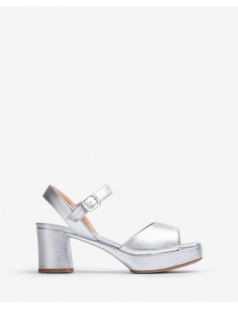 Sandales à bout carré en cuir métallisé-Soirée-Chaussure femme Maroc