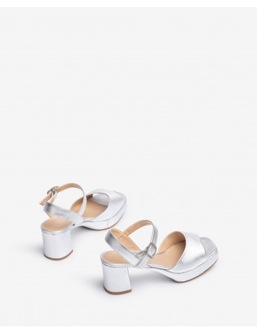 Sandales à bout carré en cuir métallisé-Soirée-Chaussure femme Maroc