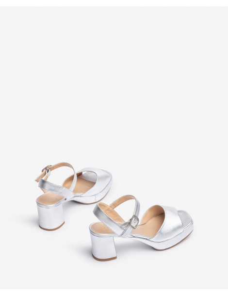 Sandales à bout carré en cuir métallisé-Soirée-Chaussure femme Maroc