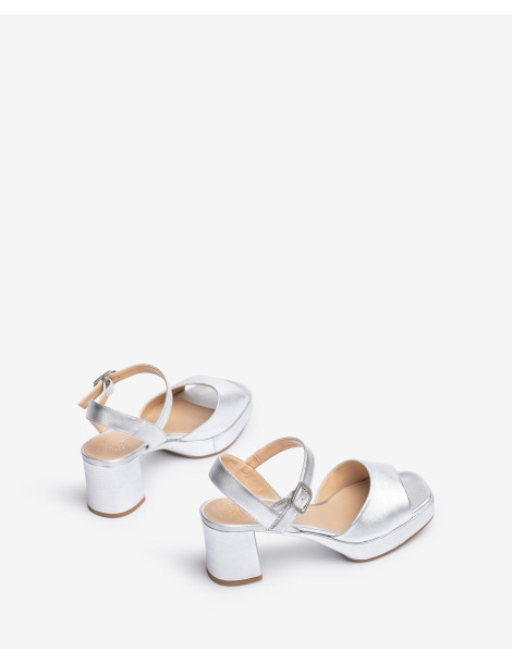 Sandales à bout carré en cuir métallisé-Soirée-Chaussure femme Maroc